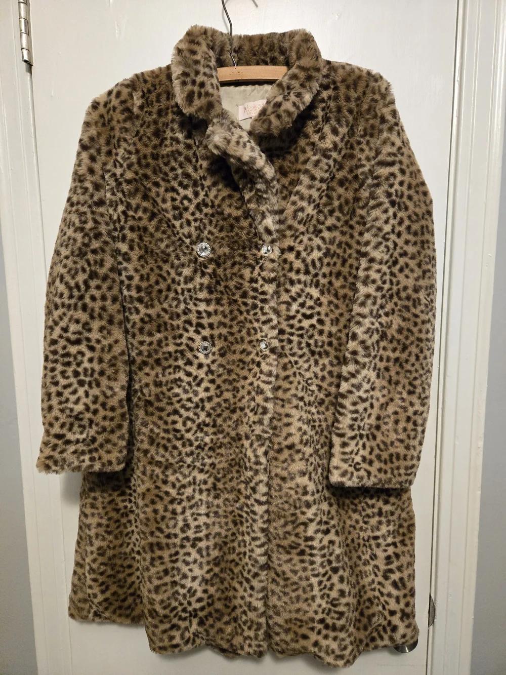 Biscotti Leopard Print Faux Fur Pea Coat - Brown